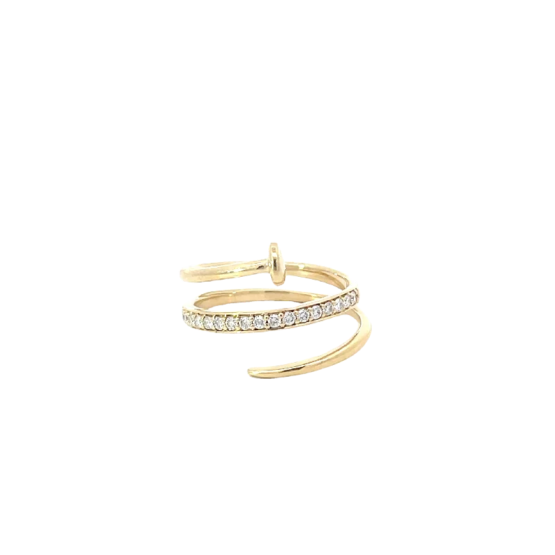 14 Karat Yellow Gold Diamond Nail Ring