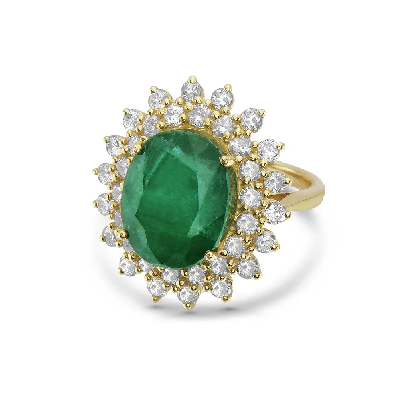Premium Diamond Jewelry At Once-In-A-Lifetime Discounts Oval Cut Genuine Emerald & Double Diamond Halo Engagement Ring (8.90 ct.) in 14K Gold