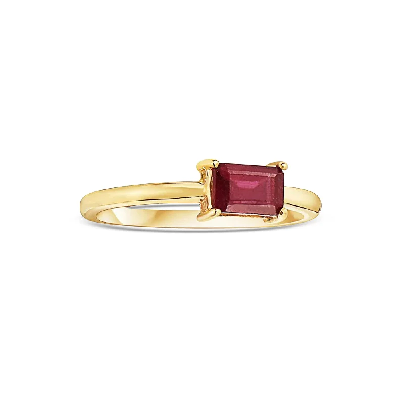 Jewelry Flash Sale – Stylish Designs At Unbeatable Rates Emerald Cut Red Ruby Solitaire Ring (0.86 ct.) 4-Prongs Setting in 14K Gold