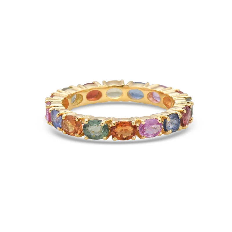 Personalized Engraved Jewelry For Meaningful Gifts Oval Cut Multicolored Sapphire Eternity Band Ring (2.20 ct.) in 14K Gold