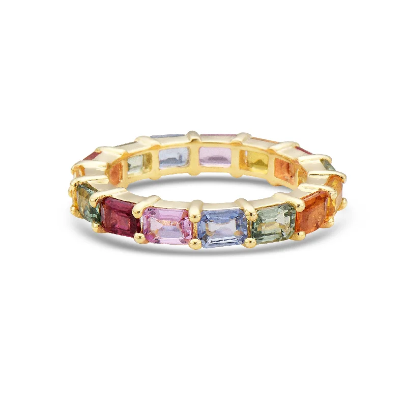 High-Quality Gemstone Jewelry For Special Occasions Emerald Cut Multicolored Sapphire Eternity Band (3.80 ct.) in 14K Gold