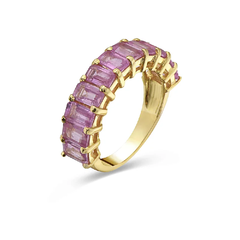 Luxury Jewelry Now At Special Promotional Rates Emerald Cut Pink Sapphire HalfWay Eternity Band Ring (4.50 ct.) in 14K Gold