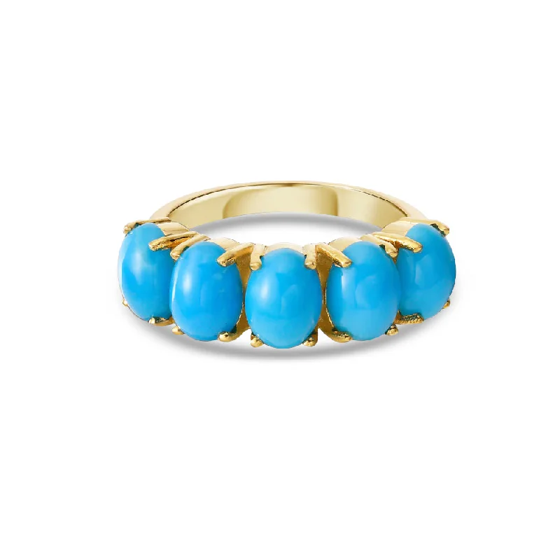 Exclusive Online Discounts On Stylish Jewelry 5-Stone Oval Cut Turquoise Ring (4.10 ct.) in 14K Gold