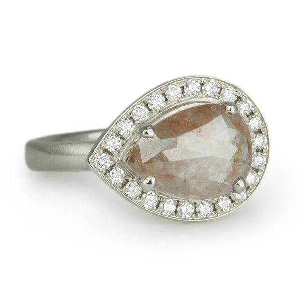 Limited-Stock Jewelry Clearance – Grab Your Favorites Now White Gold Pear-Shaped Cognac Diamond Ring with Pave Diamond Halo