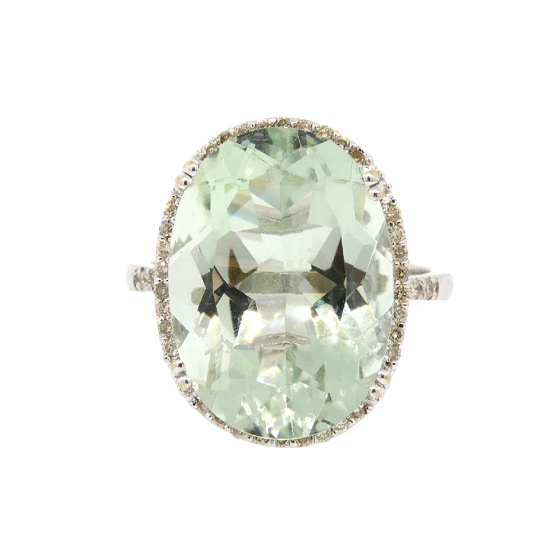 Green Aquamarine & Diamond Ring in 14k Gold