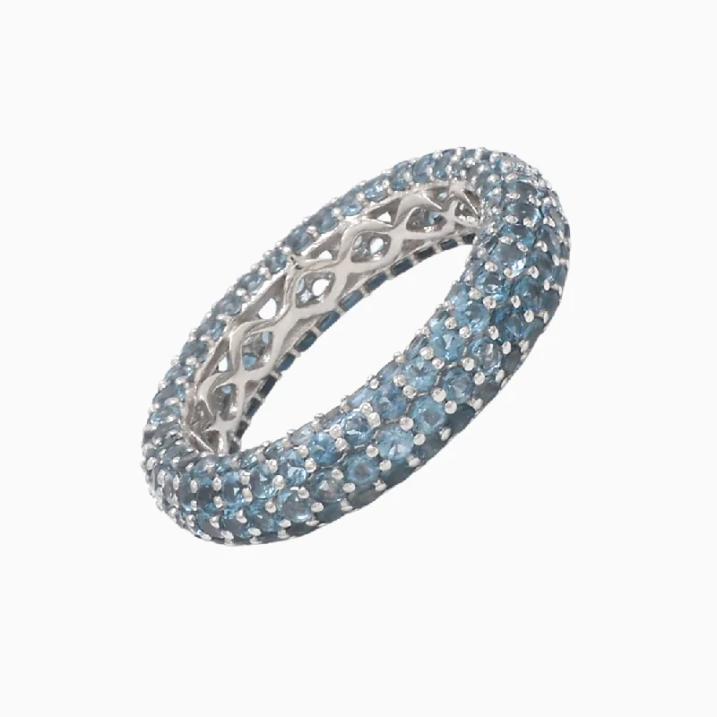 Limited-Time Offer On Elegant Jewelry Pieces Blue Topaz Rounded Pavé Eternity Ring