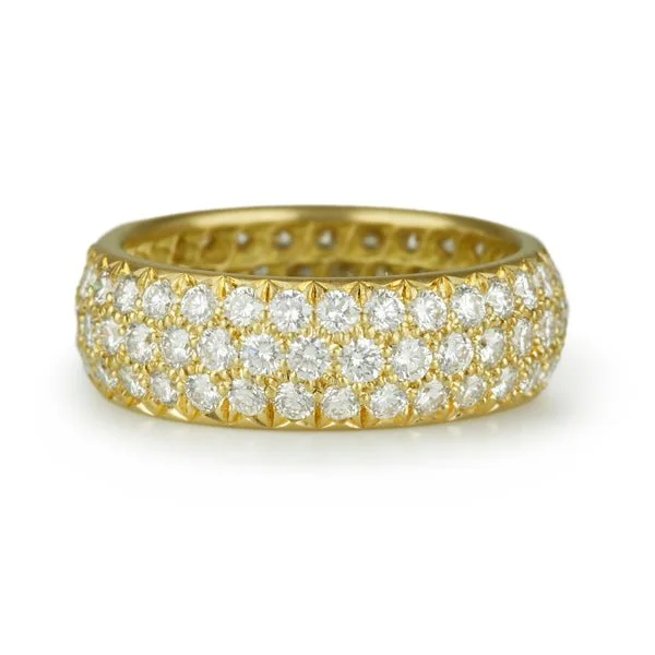 20K Gold Ring with Three Rows of Pave Diamonds