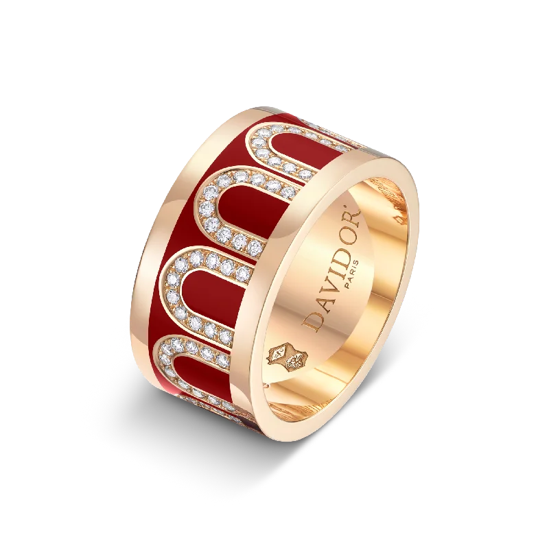 L'Arc de DAVIDOR Ring GM, 18k Rose Gold with Davidor Bordeaux Lacquered Ceramic and Arcade Diamonds