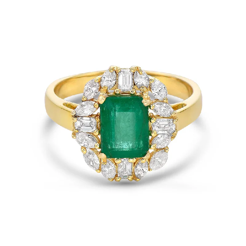 Shop Signature Jewelry Styles At Exclusive Prices Emerald Cut Emerald & Multi Shape Diamond Cocktail Ring (2.30 ct.) in 14K Gold