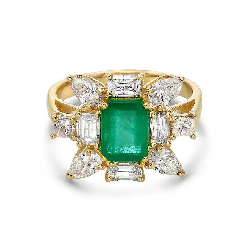 Exclusive Gemstone Jewelry Markdowns – Shop Now Emerald Cut Emerald & Multi Shape Diamond Cocktail Ring (3.60 ct.) in 14K Gold