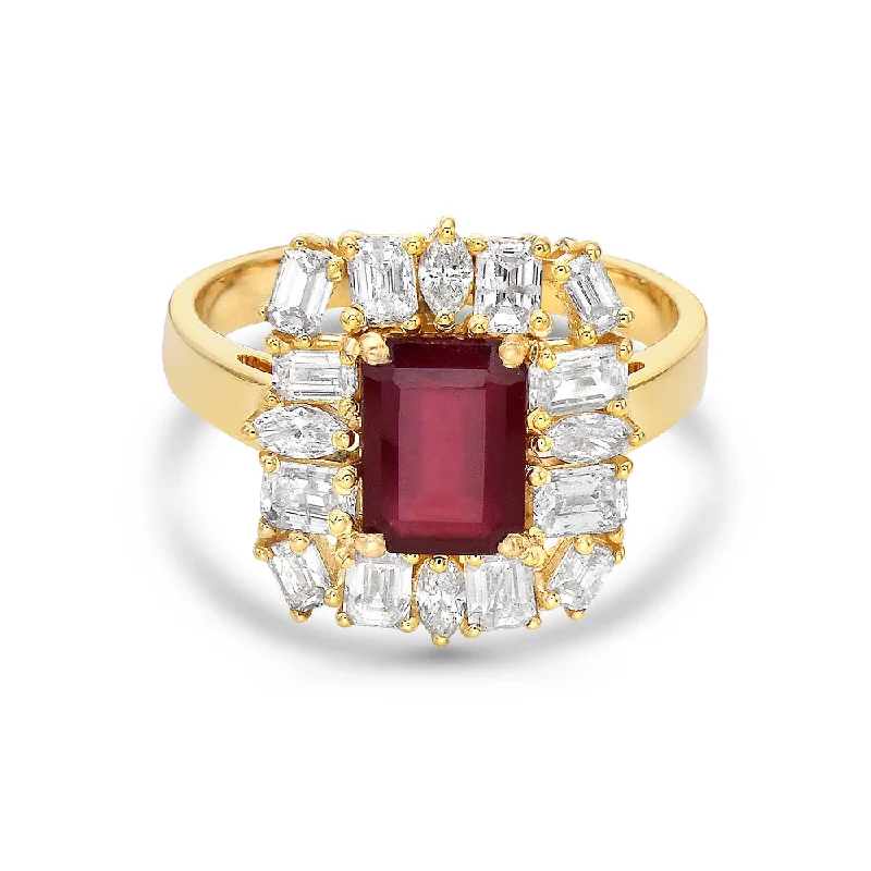 Accessorize For Less – Luxury Jewelry At Affordable Prices Emerald Cut Ruby & Multi Shape Diamond Cocktail Ring (2.90 ct.) in 14K Gold