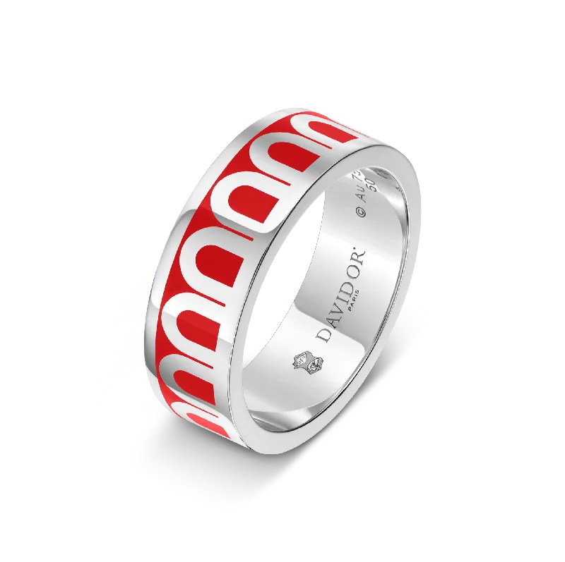 Unmissable Jewelry Clearance – Final Reductions L'Arc de DAVIDOR Ring MM, 18k White Gold with Fraise Lacquered Ceramic