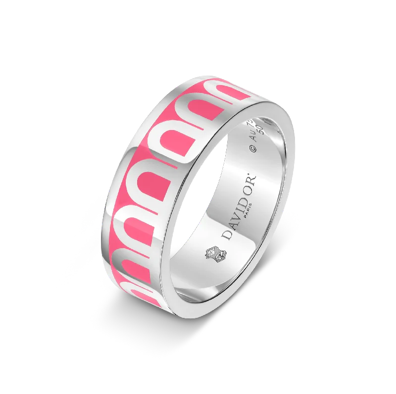 Handcrafted Beauty At Affordable Prices L'Arc de DAVIDOR Ring MM, 18k White Gold with May Rose Lacquered Ceramic