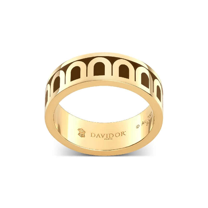 Personalized Jewelry At Special Discount Rates L'Arc de DAVIDOR Ring MM, 18k Yellow Gold with Cognac Lacquered Ceramic