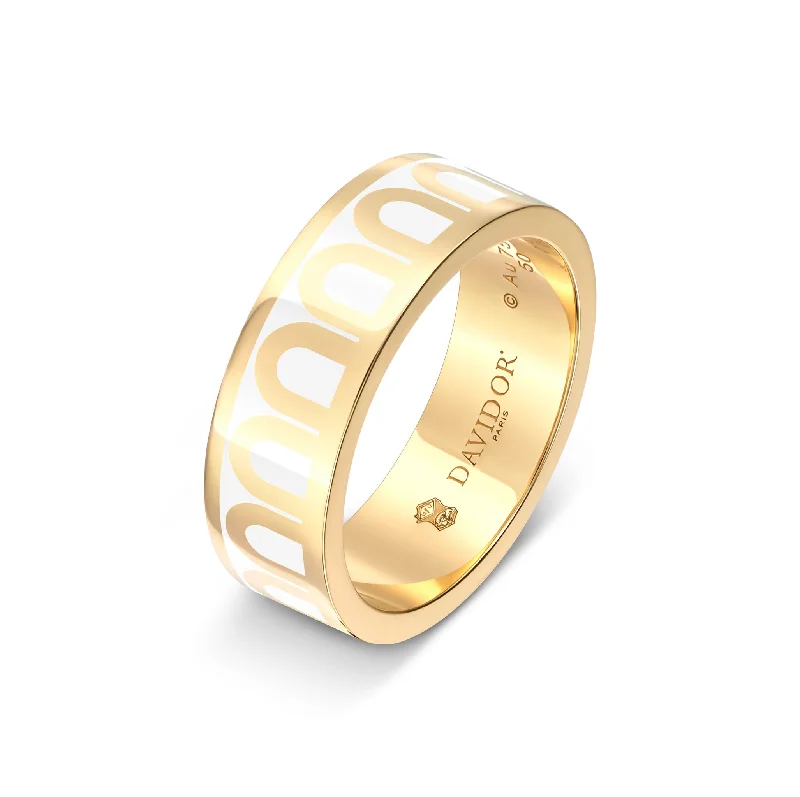 Premium Jewelry Now Available At Special Discounts L'Arc de DAVIDOR Ring MM, 18k Yellow Gold with Neige Lacquered Ceramic