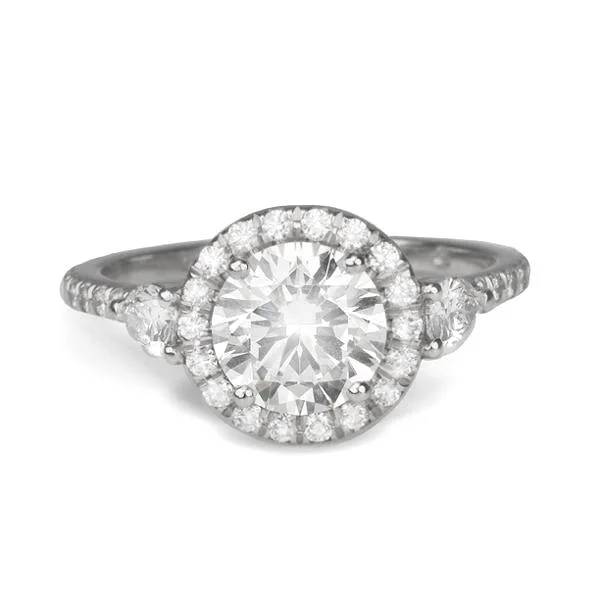 Handcrafted Jewelry Sale – Unique Designs At Low Prices Platinum Mount with Diamond Halo and Pear-Shaped Diamond Shoulders