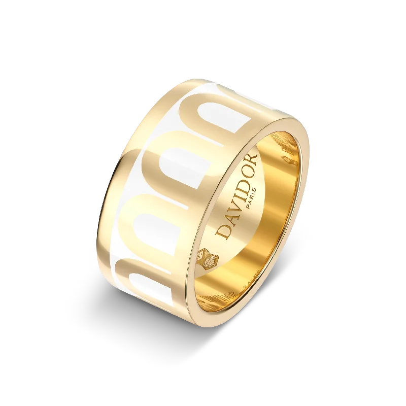 L'Arc de DAVIDOR Ring GM, 18k Yellow Gold with Neige Lacquered Ceramic