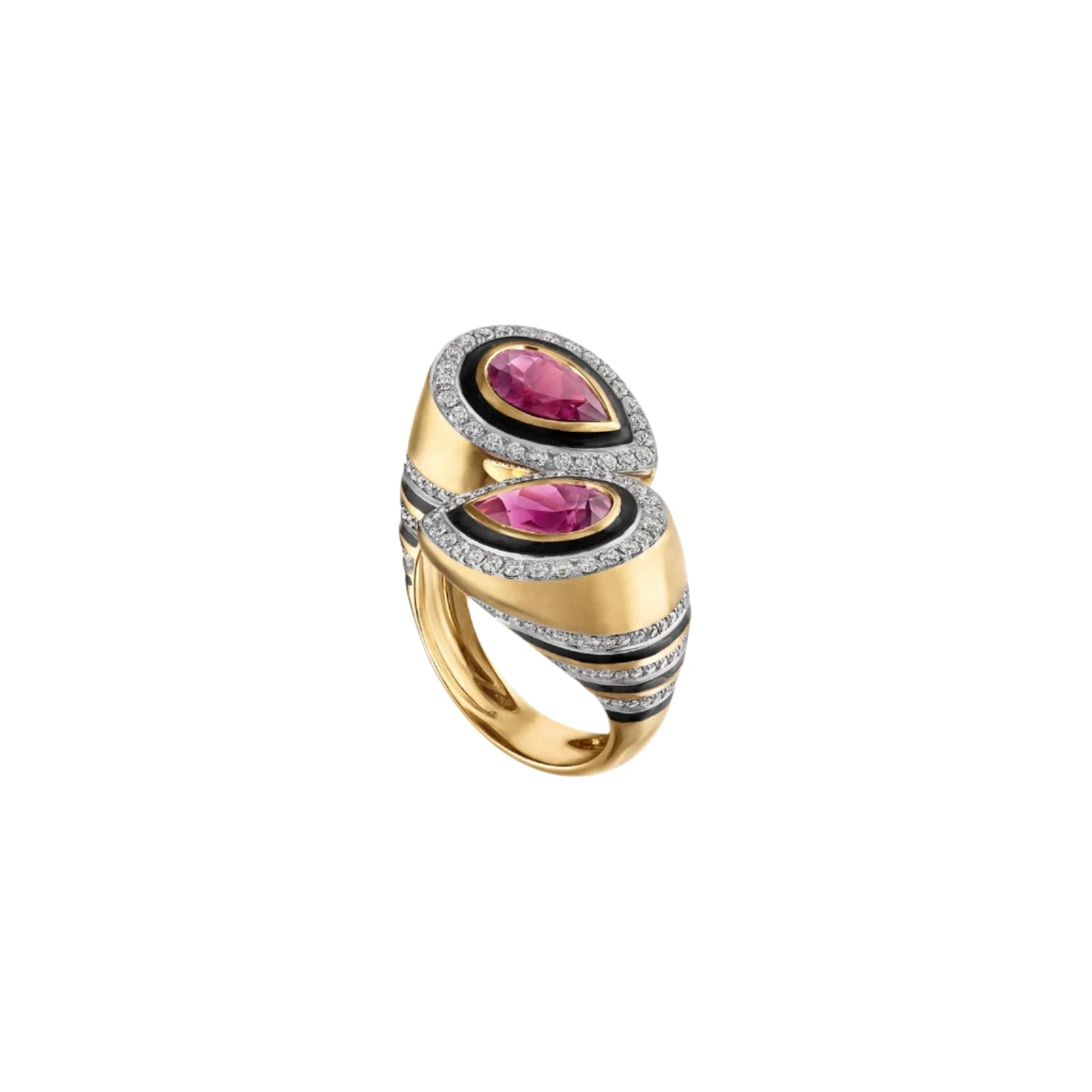 Don't Miss These Dazzling Jewelry Discounts Pear Pink Tourmaline or Emerald Bypass Ring with Black Enamel