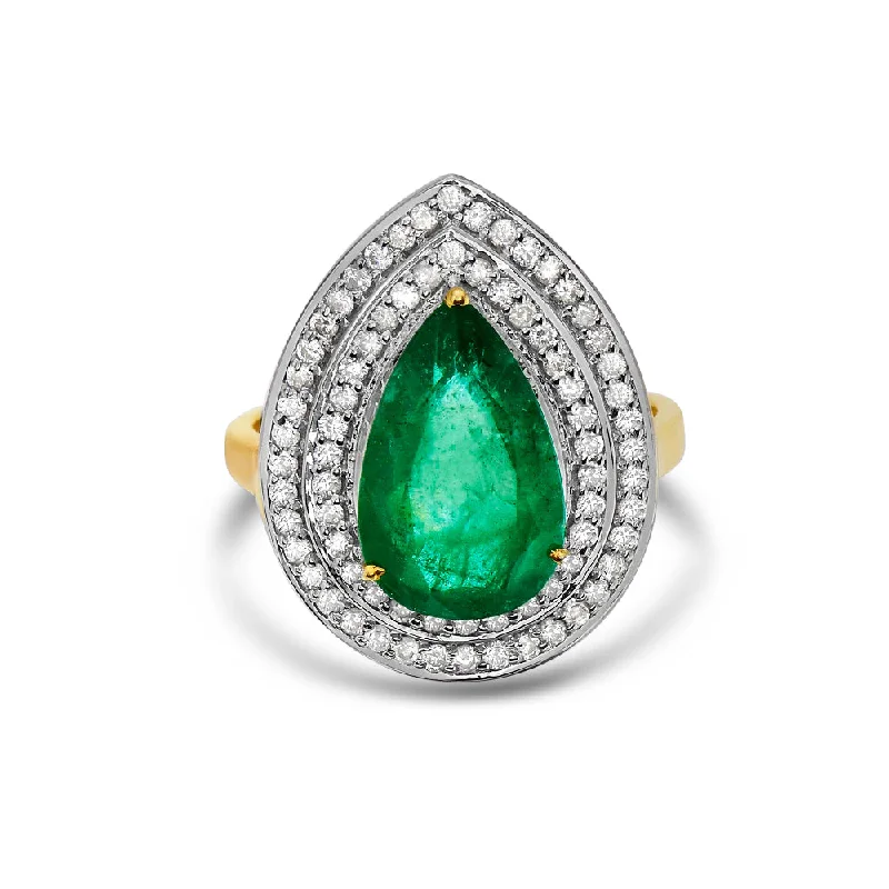 Jewelry Deals That Outshine The Rest Pear Shape Emerald & Double Diamond Halo Engagement Ring (4.60 ct.) in 14K Gold