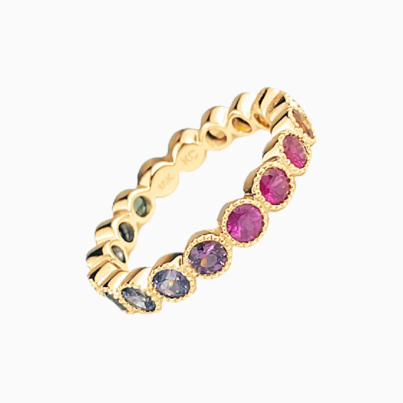 Limited-Stock Jewelry Sale – Once It's Gone, It's Gone Rainbow Sapphire Bezel Eternity Band