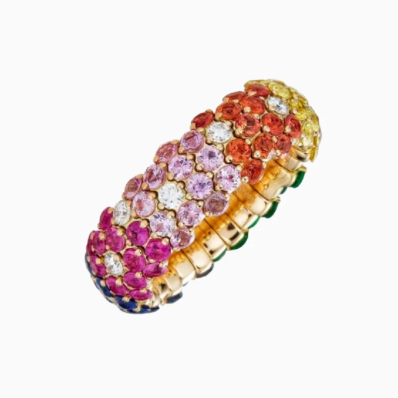 The Perfect Jewelry Piece At The Perfect Discount Rainbow Sapphires & Diamonds Stretch Ring