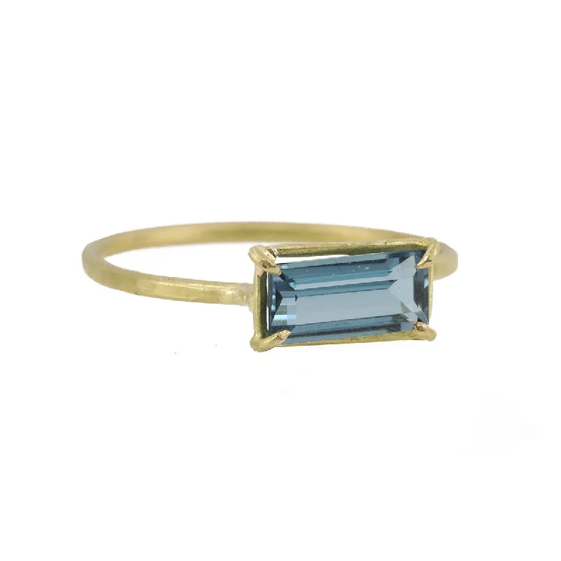 Horizontal London Blue Topaz Baguette Mini Gem Ring