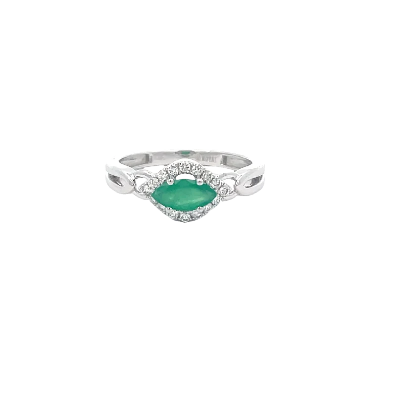 White Gold Diamond Halo Emerald Ring