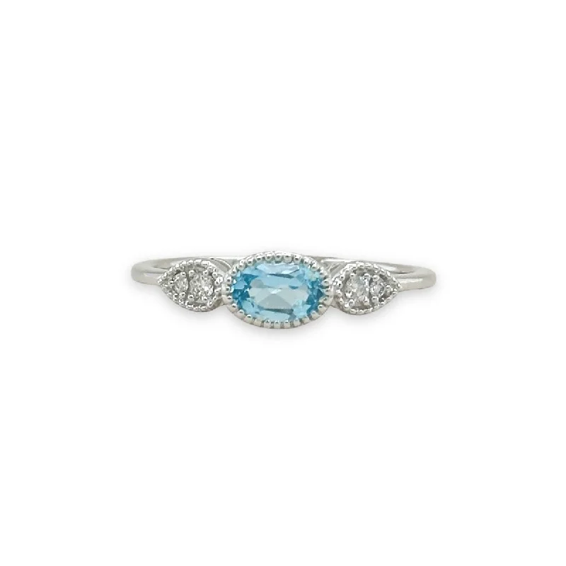 Holiday Jewelry Sale – Perfect Gifts At The Best Prices 14K W Gold 0.05ctw Diamond 0.50ct Oval Blue Topaz Ring