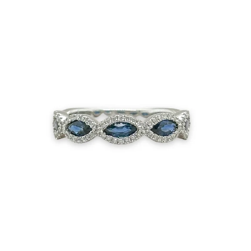 Get Your Favorite Jewelry At The Best Price 14K W Gold 0.22ctw Diamond 0.85ctw Marquise Shape Sapphire Ring