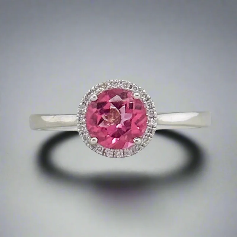 Breathtaking Jewelry At Limited-Time Savings 14K W Gold 0.41ct Pink Topaz & 0.13cttw H/SI1 Diamond Halo Ring