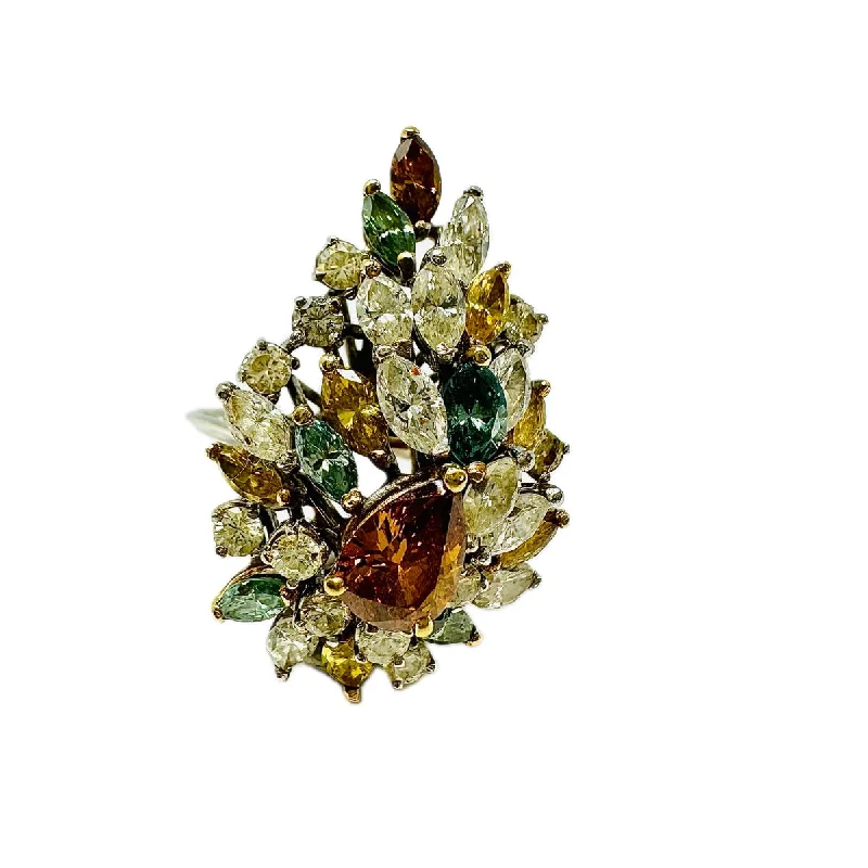 Buy More, Save More On Stunning Jewelry Pieces 14K White Gold Cluster Ring with Clear and Colored Diamonds
