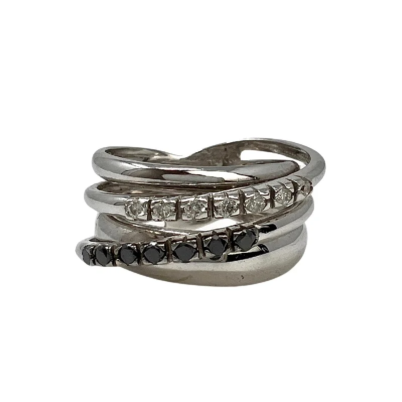 Exclusive Gemstone Jewelry Markdowns – Shop Now 14K White Gold Crossover Ring with Black and White Diamonds