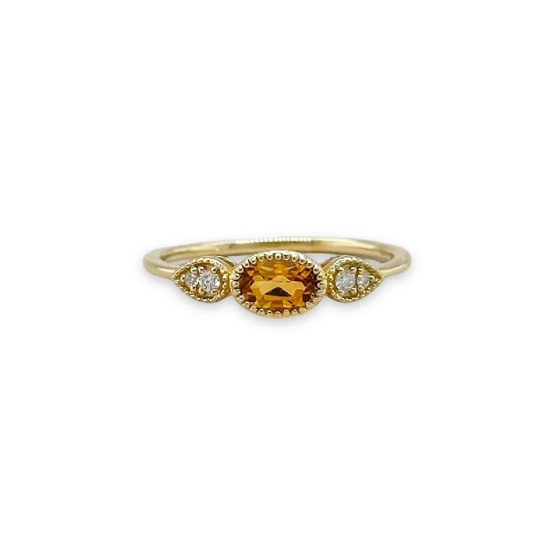 Exclusive Jewelry Sale – Shine For Less 14K Y Gold 0.05ctw Diamond 0.40ctw Oval Citrine Ring