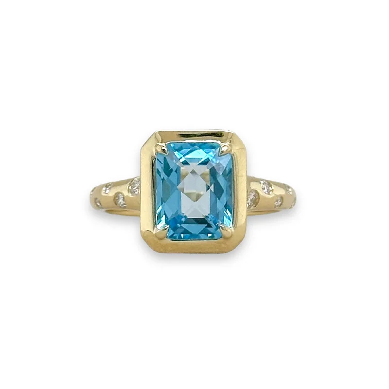 Fashion-Forward Jewelry At Exclusive Discounts 14K Y Gold 0.11ctw Diamond and 2.66ct Blue Topaz Ring