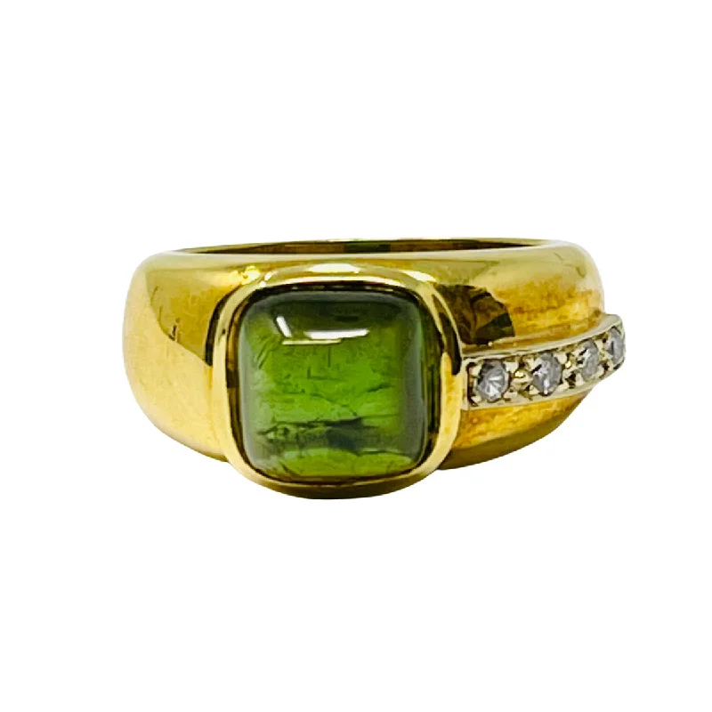 Shop Handcrafted Jewelry At Special Promotional Rates 18K Gold Ring with Green Tourmaline and 4 Diamonds