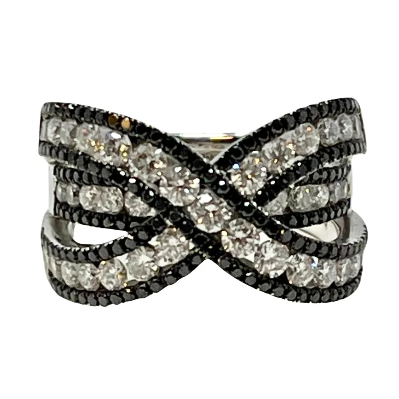Limited-Stock Jewelry Sale – Once It's Gone, It's Gone 18K White Gold "X" Ring with Black and White Diamonds