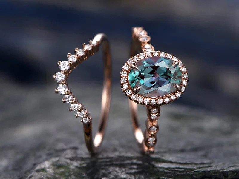 Discounted Jewelry For A Glamorous Look color change Alexandrite engagement ring set r