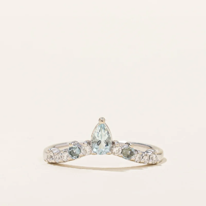 Exclusive Online Discounts On Stylish Jewelry Aquamarine & Diamond Stacker Ring | 0.22ctw, 0.12ctw | SZ 4.75 |