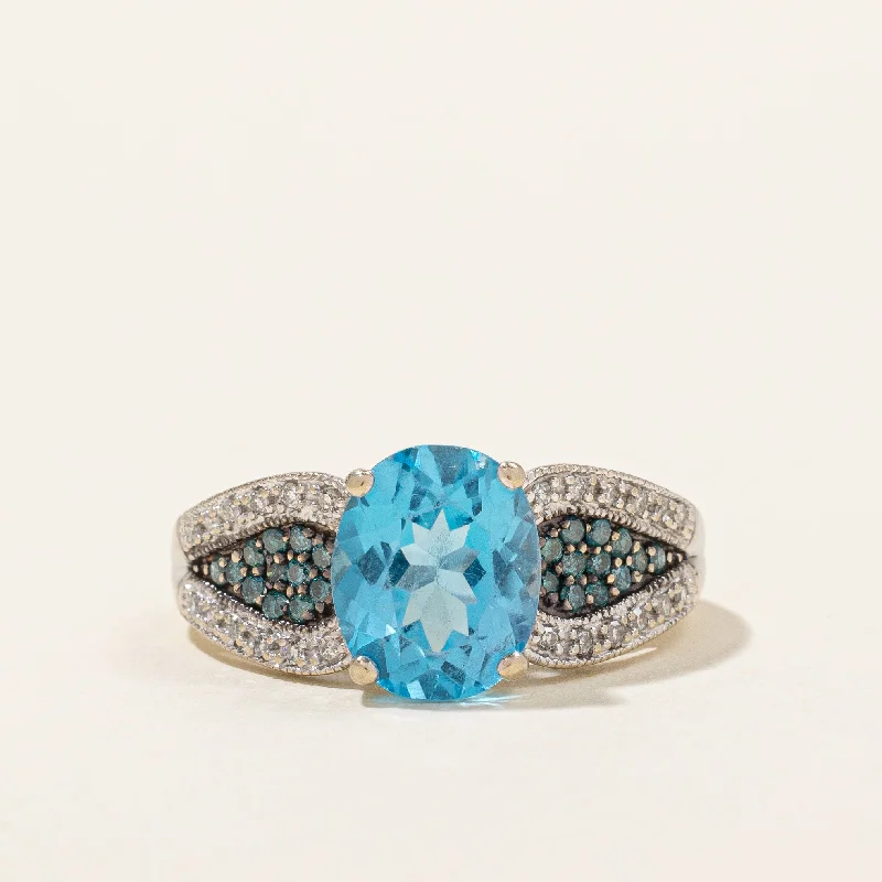 Versatile Layering Jewelry For Effortless Chic Blue Topaz & Diamond Ring | 3.10ct, 0.36ctw | SZ 7 |