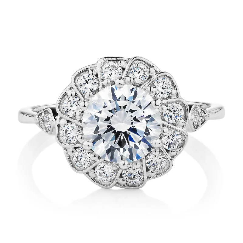 Customized Silver Jewelry For Unique Style Dress ring with 2.16 carats* of diamond simulants in 10 carat white gold