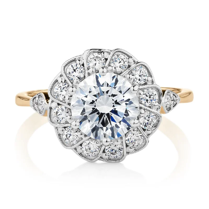 Bohemian-Inspired Jewelry For Free-Spirited Fashion Dress ring with 2.16 carats* of diamond simulants in 10 carat yellow and white gold