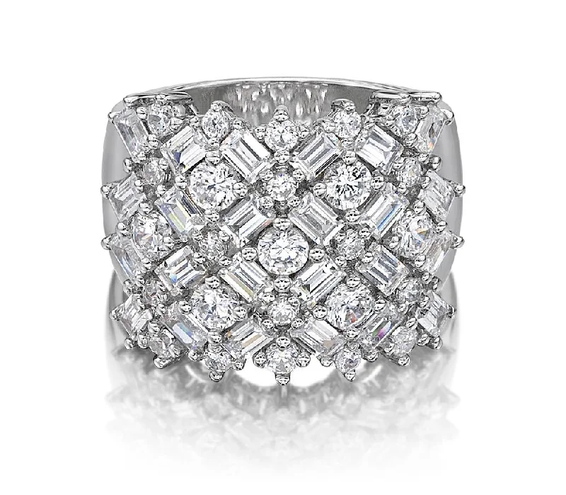 Waterproof Stainless Steel Jewelry For Lasting Beauty Dress ring with 3.59 carats* of diamond simulants in 10 carat white gold