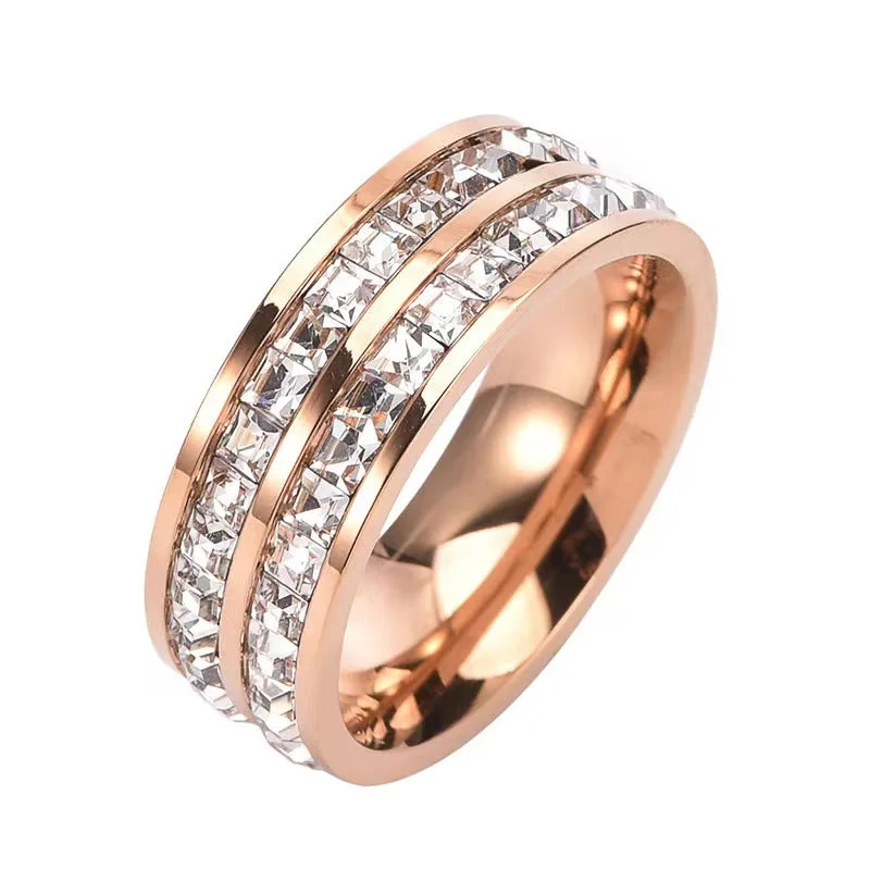 Fashion-Forward Jewelry At Incredible Prices Full Star Double Band With Diamond Rose Gold Rings JLTR0403