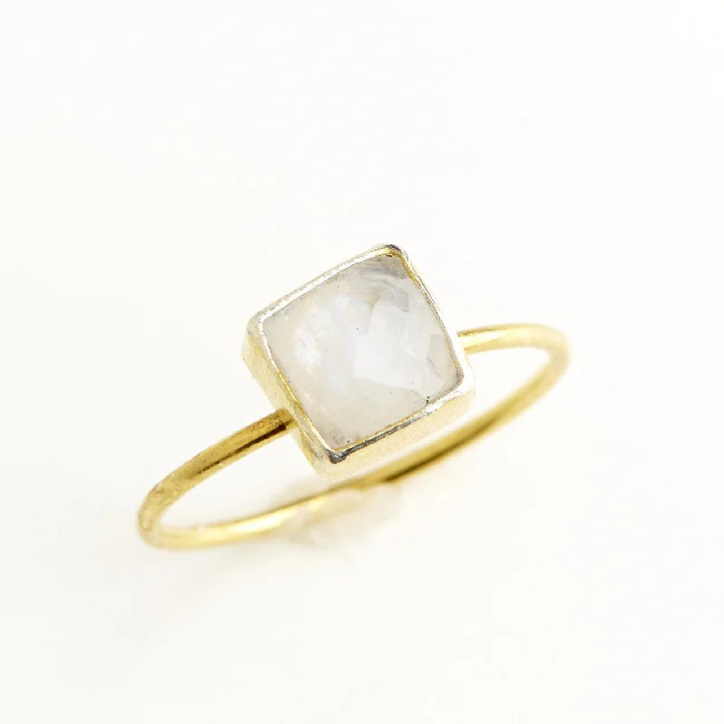 Waterproof Stainless Steel Jewelry For Lasting Beauty Moonstone Square Stacking Ring