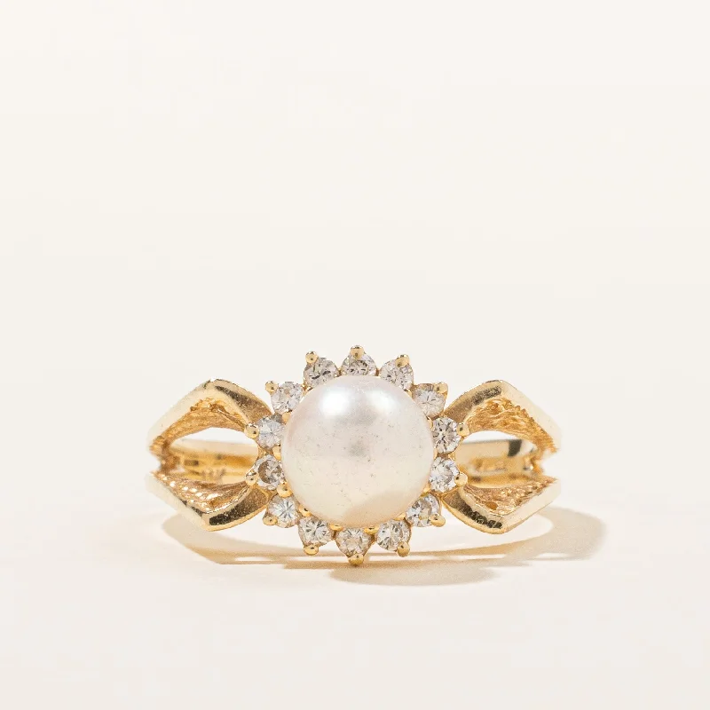 Clearance Sale On High-End Jewelry Collections Pearl & Diamond Halo Ring | 0.21ctw | SZ 6 |