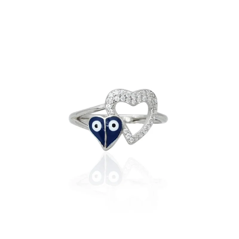 Last Chance To Grab Your Favorite Jewelry At A Discount Silver Glorious Hearts Shape Evil Eyes Ring