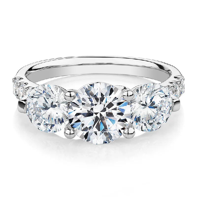 Once-A-Year Jewelry Deals – Shop Before They’Re Gone Three stone ring with 3.59 carats* of diamond simulants in 10 carat white gold