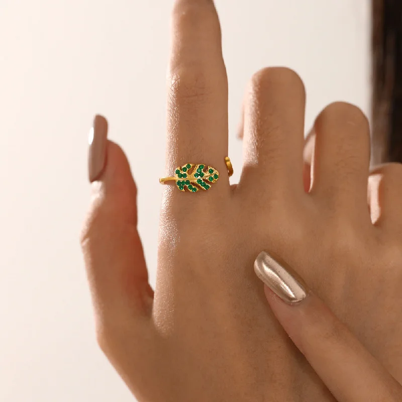 Jewelry Deals That Outshine The Rest Tree Leaf Green Gems Gold Rings JLTR0381