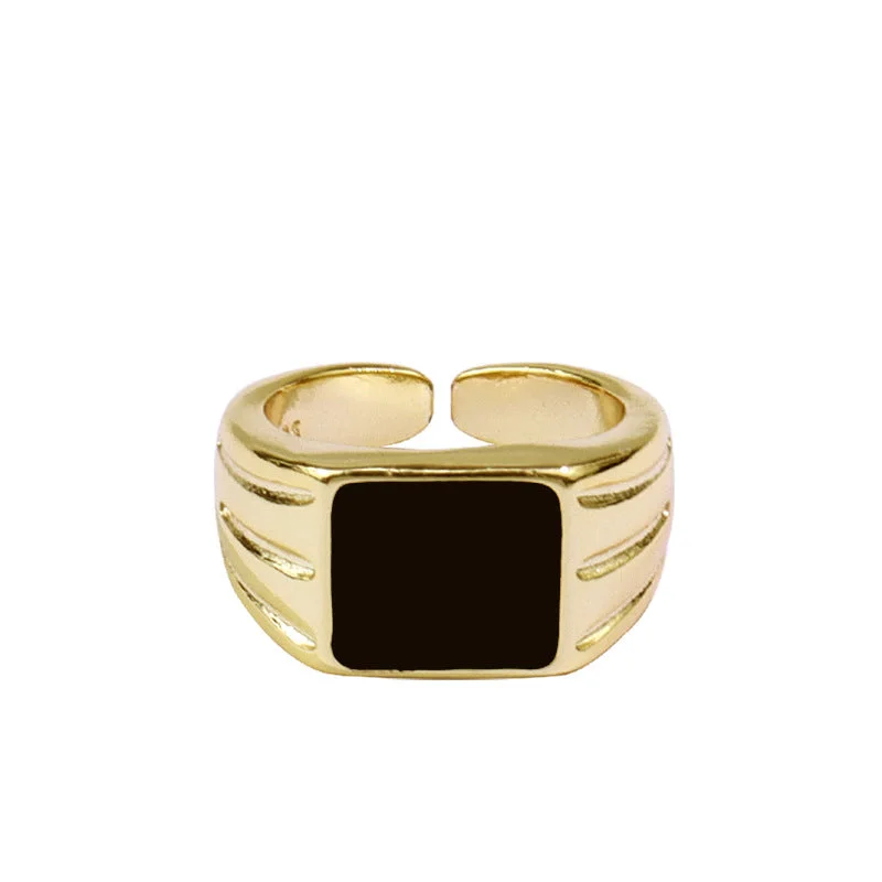 Discounted Jewelry For A Glamorous Look Trendy Square Black Resin Gold Rings JLTR0400
