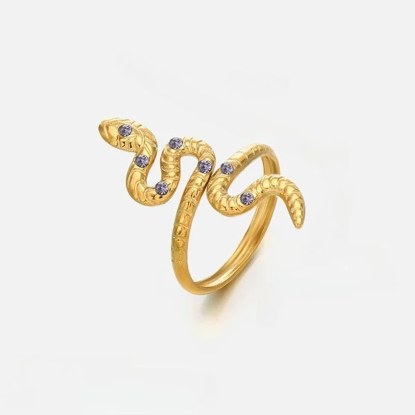 Premium Jewelry At Special Low Prices For A Limited Time Violet Stone Inlaid Snake Gold Rings JLTR0383